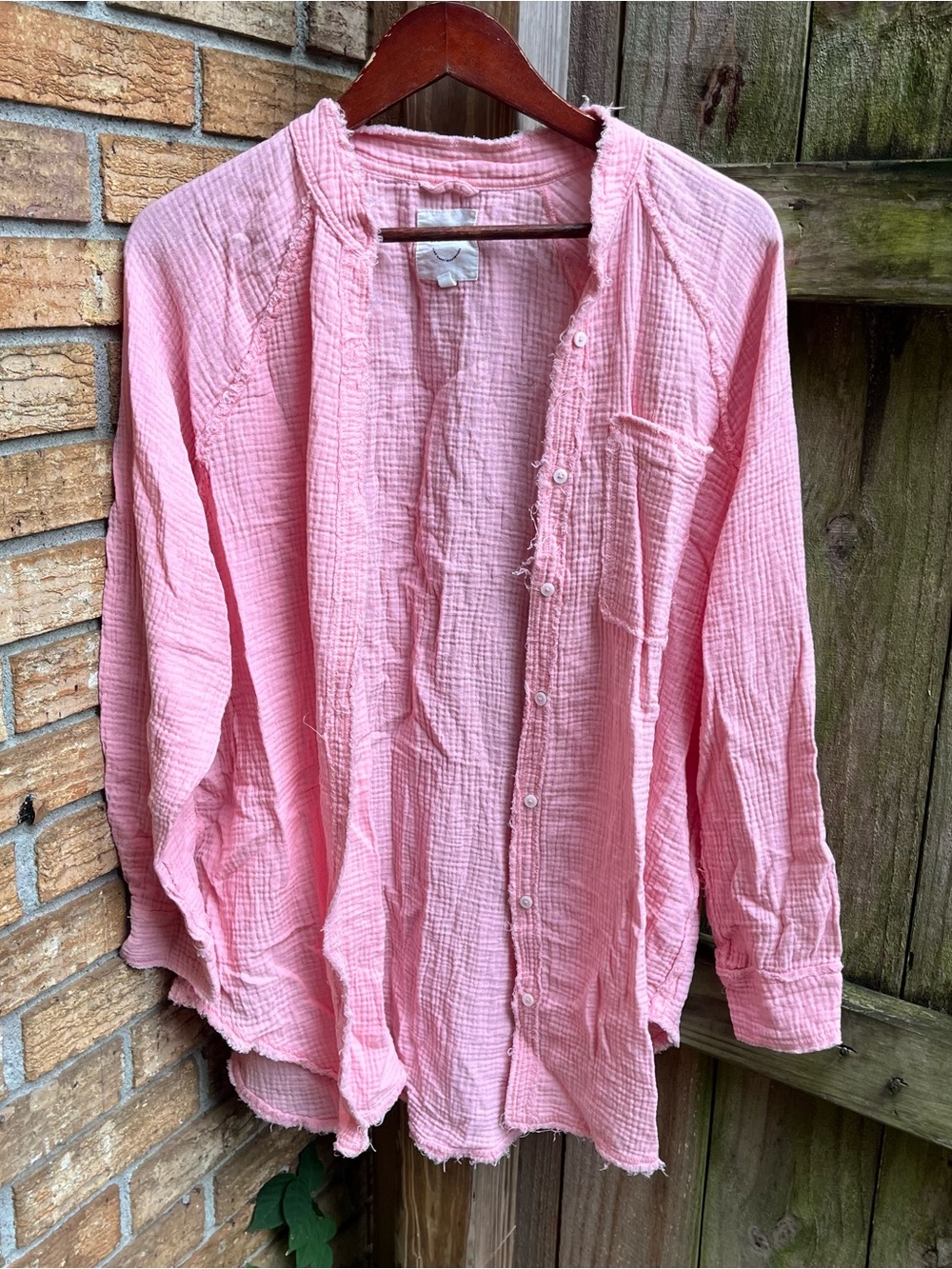 Aerie Light Pink Gauze 100% Cotton Button-Down Shirt